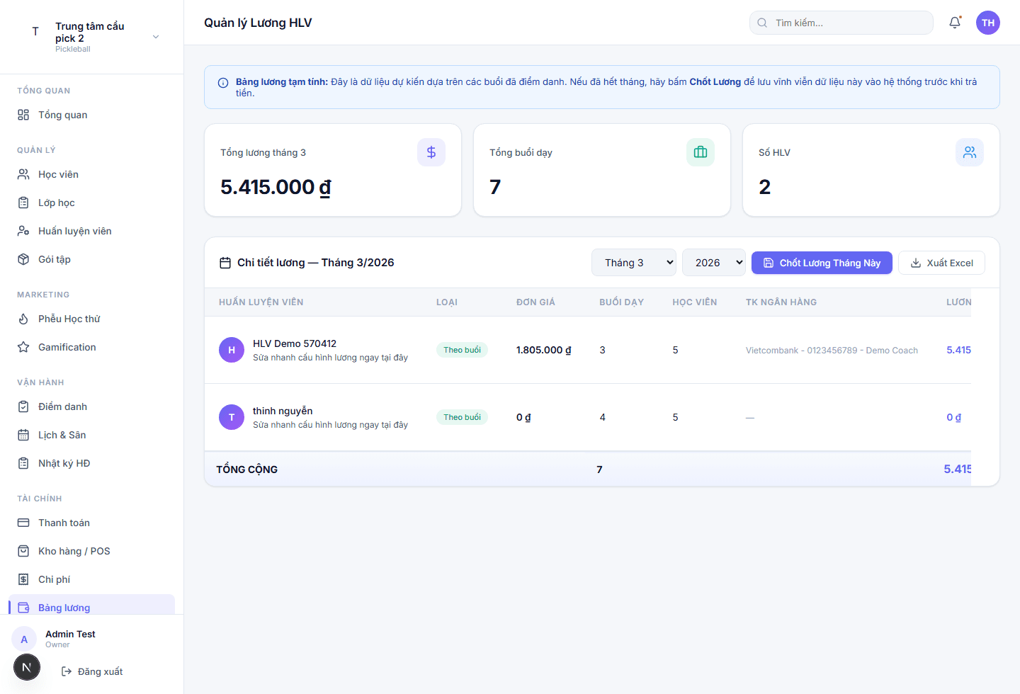 Ảnh chụp màn hình bảng lương huấn luyện viên của Sportivo